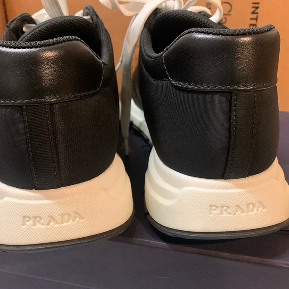 AUTH PRADA Sneakers Plain Logo Street Style, in BLACK Unisex, EU 8.5/US 10 - Picture 3 of 14